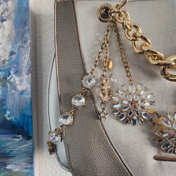 Gorgeous Silver Upcycled Purse w/Charms - Picture 4 of 9